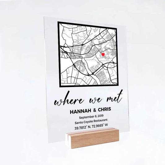 Where We Met Map Plaque by Clicked Craft - Custom Gift
