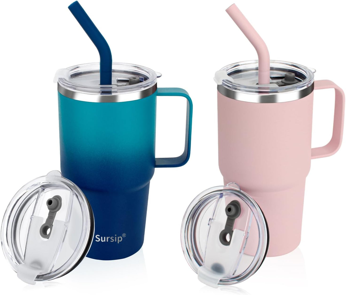 Sursip Kids Insulated Cup 24 oz with Handle and Straw Set