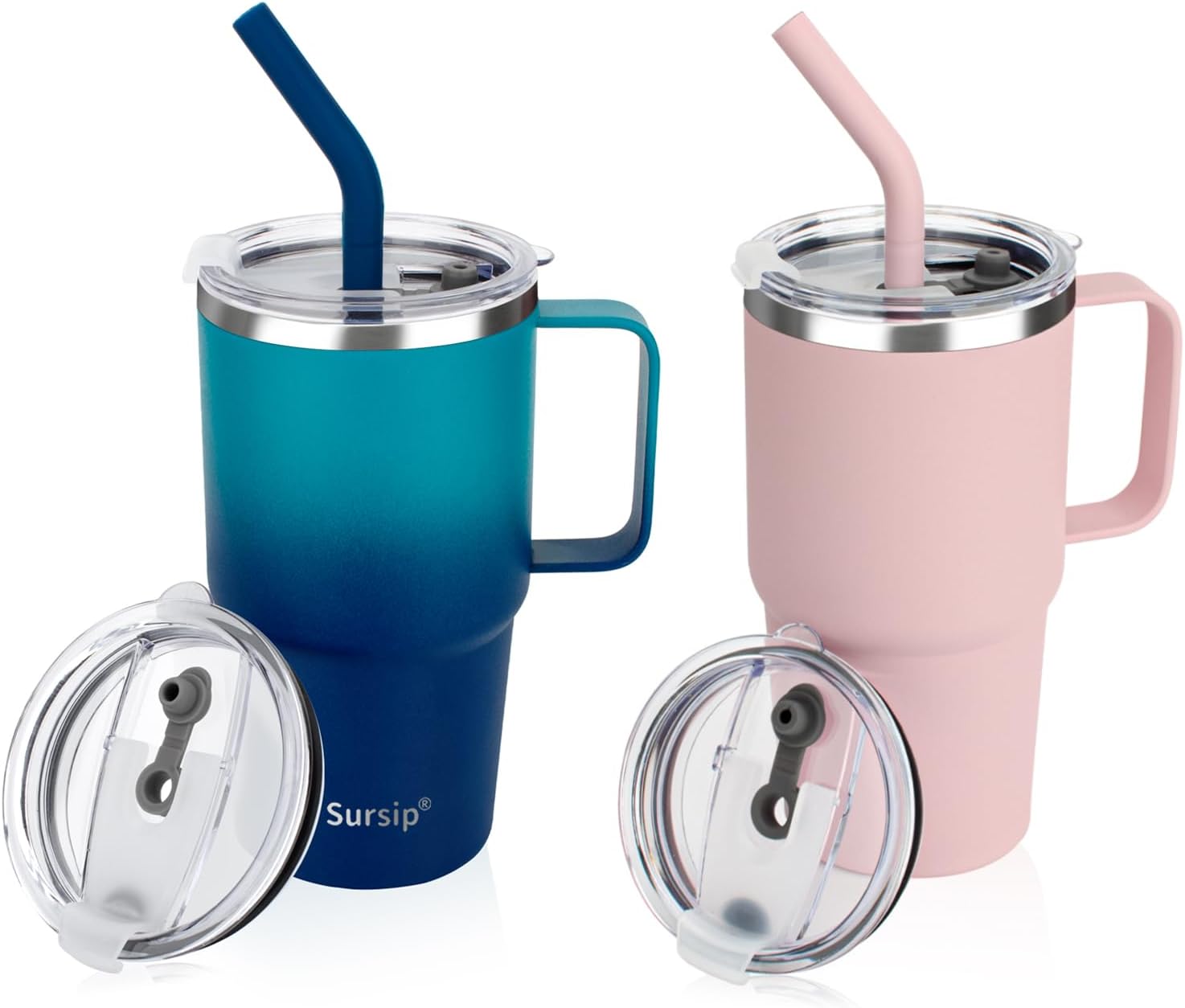Sursip Kids Insulated Cup 24 oz with Handle and Straw Set
