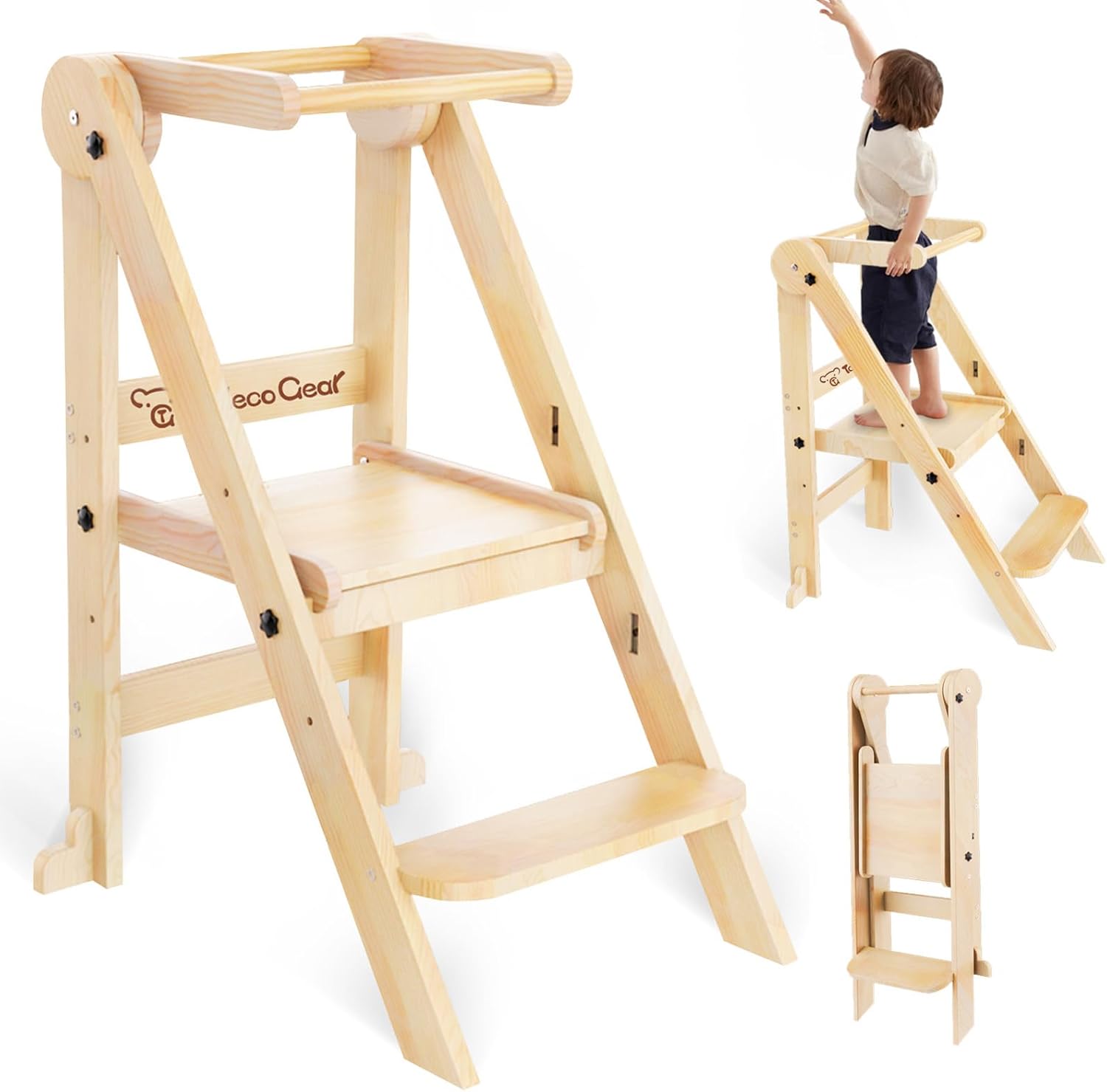 Foldable Toddler Tower with Adjustable Height for Kids Safety