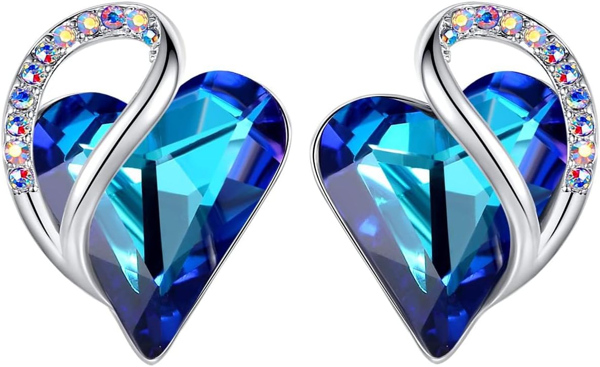 Heart Birthstone Crystal Stud Earrings for Women - Perfect Gift