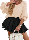 Cicy Bell Womens Oversized Ruffle Puff Sleeve Sweater - Cozy Fall Knit