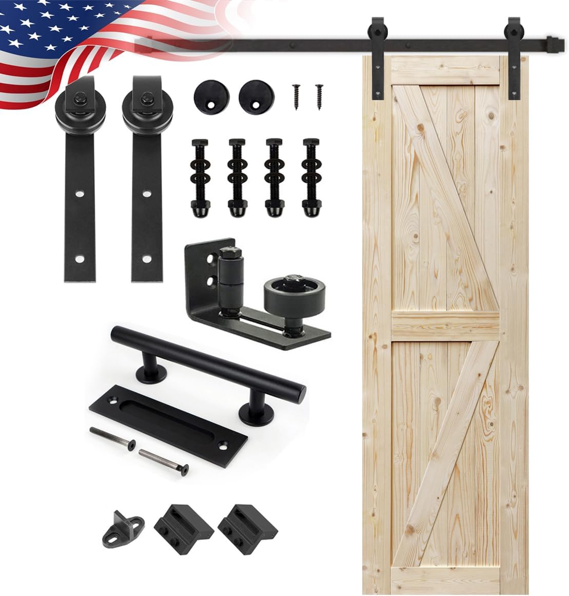 Unfinished British Brace Knotty Barn Door with Sliding Hardware Kit