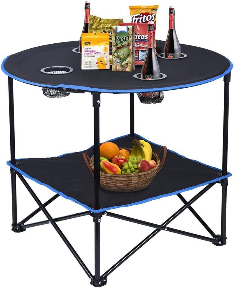 Folding Picnic Table Portable Outdoor Camping Table with Cup Holders