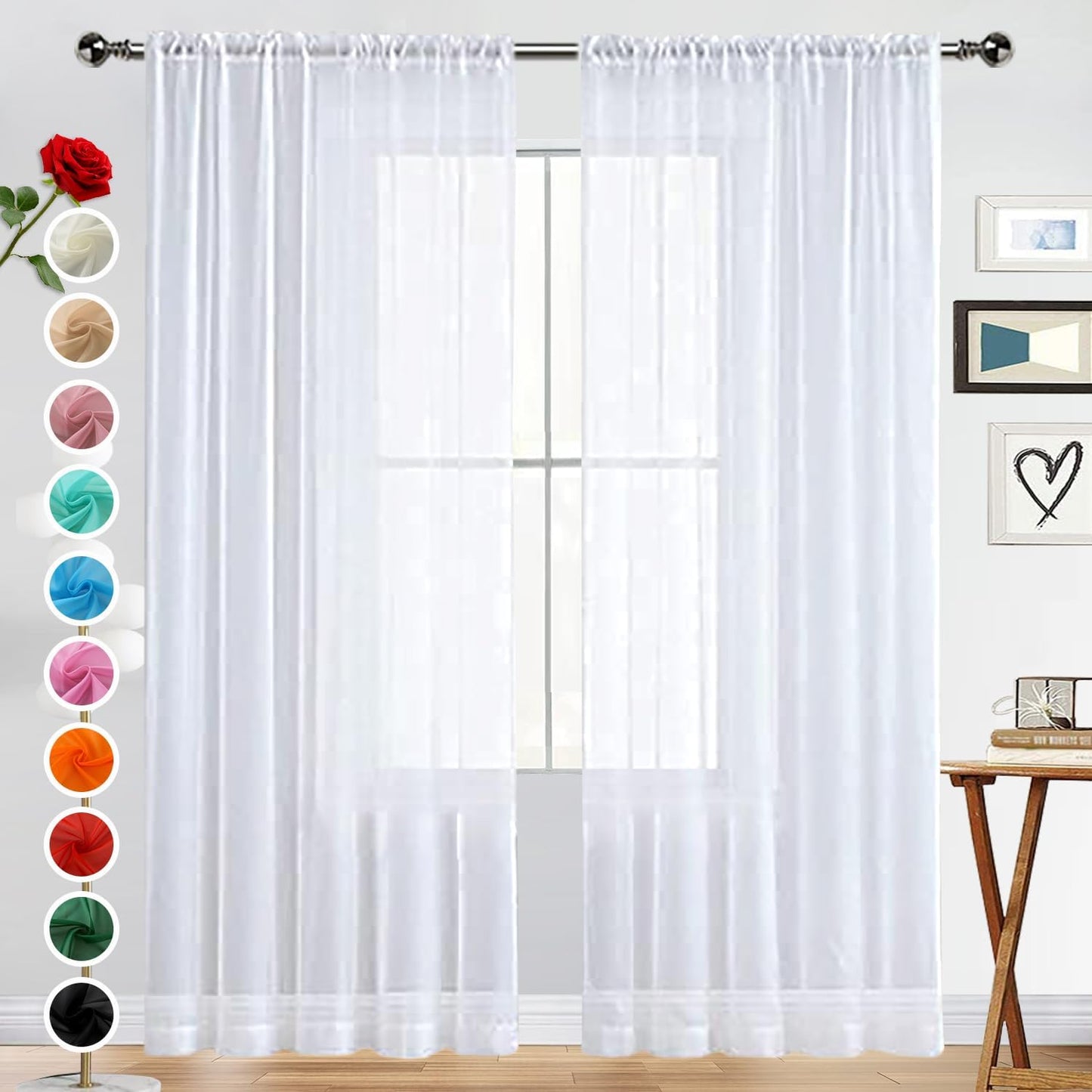 White Sheer Voile Curtain Panels - 52x84 Pair