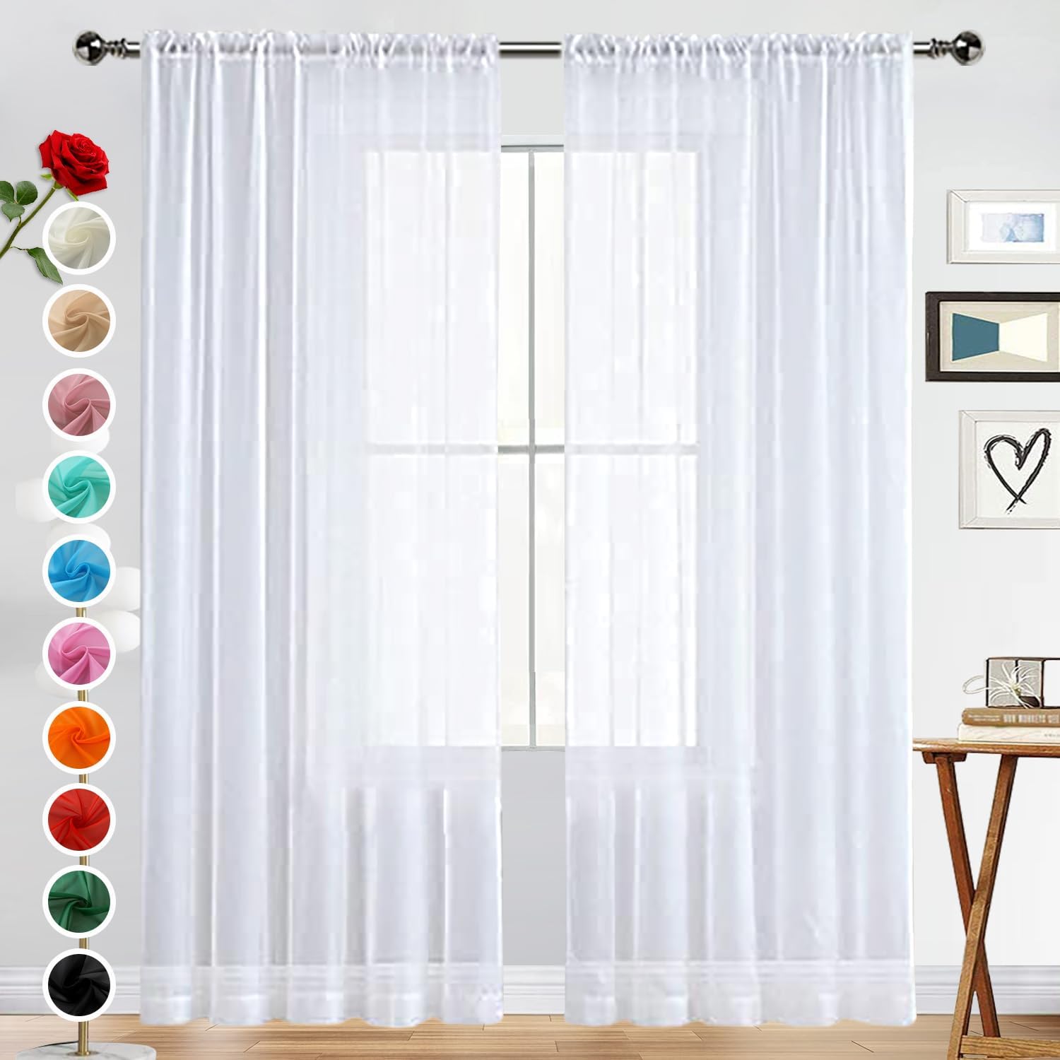 White Sheer Voile Curtain Panels - 52x84 Pair