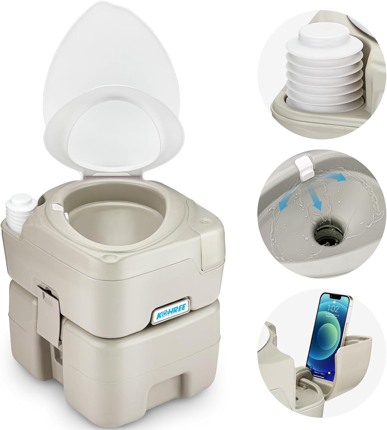 Kohree Portable Toilet for Camping: 5.3 Gal Cassette Toilet