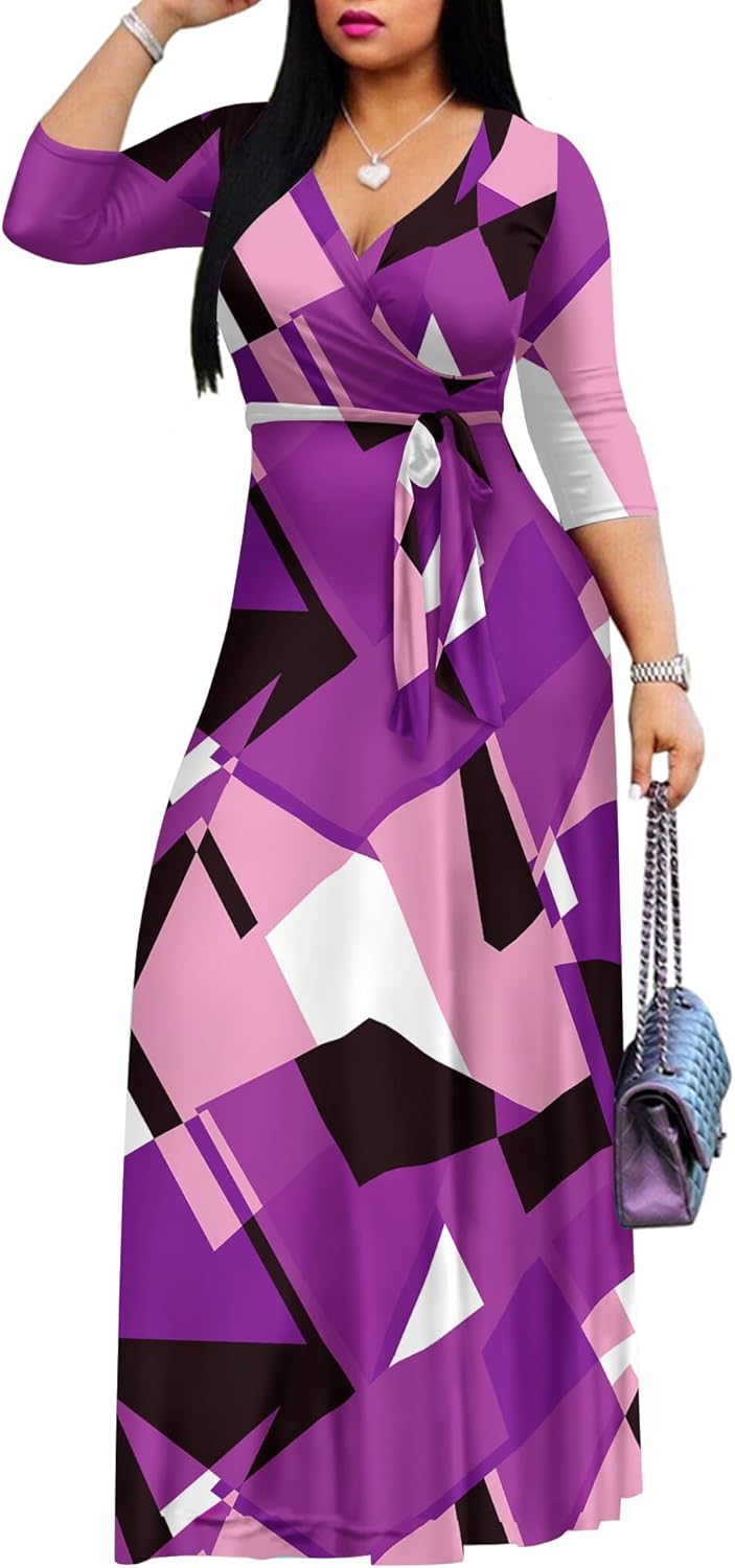 AOMONI Women's Floral Print Maxi Dress with Pockets for Summer