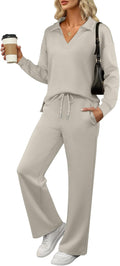 Women's 2 Piece Lounge Set Sweatshirt and Wide Leg Pants - Casual Fit