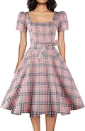 Women's Square Neck Vintage 1950s Cocktail Dress - Puff Sleeves