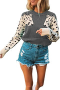 Womens Casual Leopard Print Knitted Pullover Sweater - Comfortable
