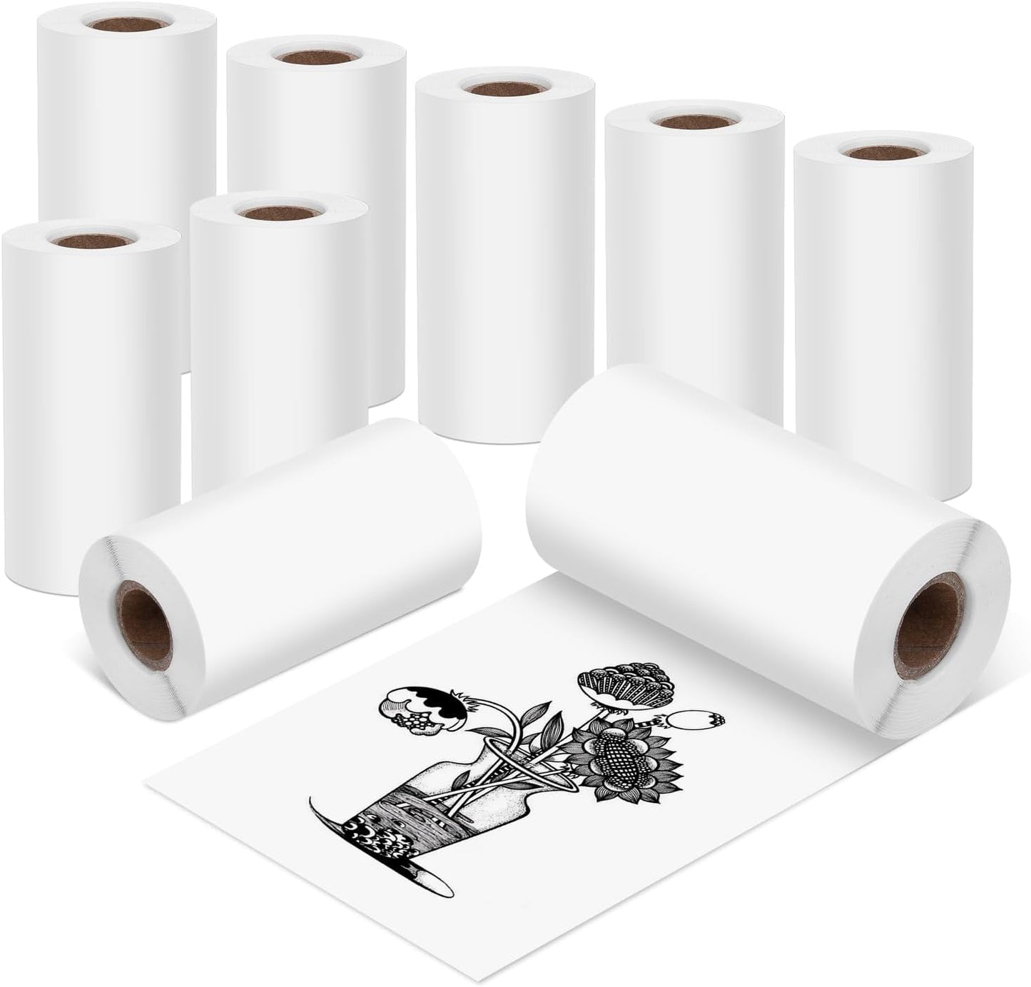 Fimax 9 Rolls 57mm HD Photo Sticker Thermal Paper - White Self-Adhesive for Mini Printers