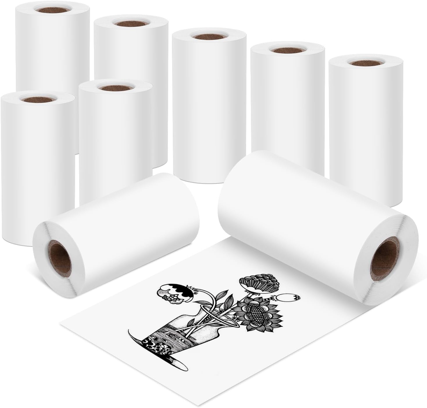Fimax 9 Rolls 57mm HD Photo Sticker Thermal Paper - White Self-Adhesive for Mini Printers