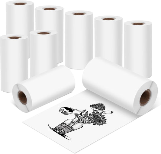 Fimax 9 Rolls 57mm HD Photo Sticker Thermal Paper - White Self-Adhesive for Mini Printers
