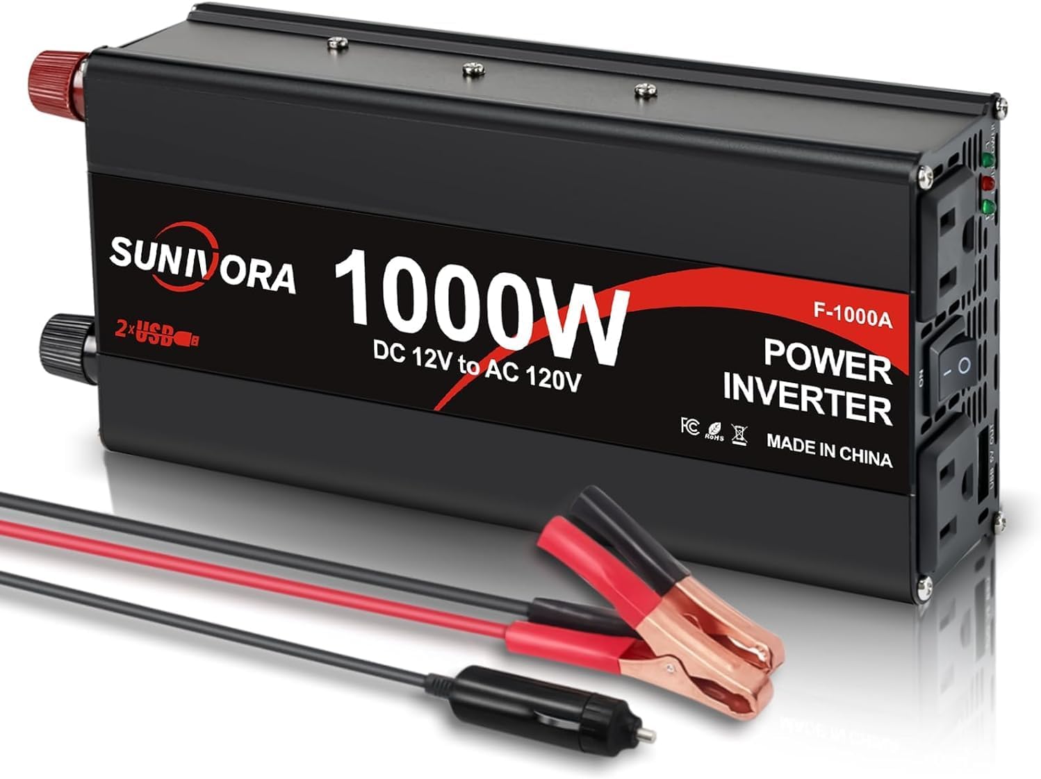 1000 Watt Inverter for Car with Dual USB Ports and AC Outlets
