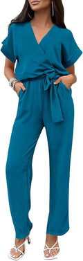 Women's Summer One Piece Jumpsuit Wrap V Neck - Flattering Fit