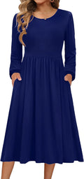 Long Sleeve Dresses for Women 2025 Midi A-Line Dress - With Pockets
