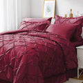 Dark Red Cal King Pintuck Comforter Set - Elegant 7-Piece Bedding
