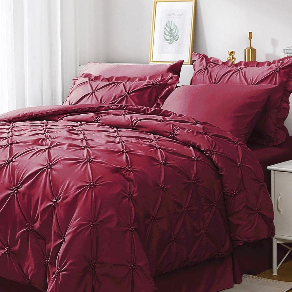 JOLLYVOGUE Dark Red Cal King Comforter Set for Elegant Bedrooms