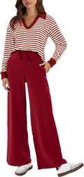 Womens 2 Piece Sweatsuit Set - Polo Top & Wide Leg Pants