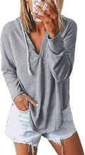 Womens Deep V Neck Lightweight Pullover Hoodie Sweatshirt - Casual Fit