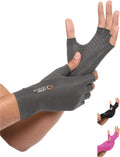 Copper Compression Arthritis Gloves Fingerless Pain Relief - Grey M