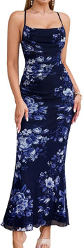 Women's Summer Floral Spaghetti Strap Maxi Dress (Style QL8F)