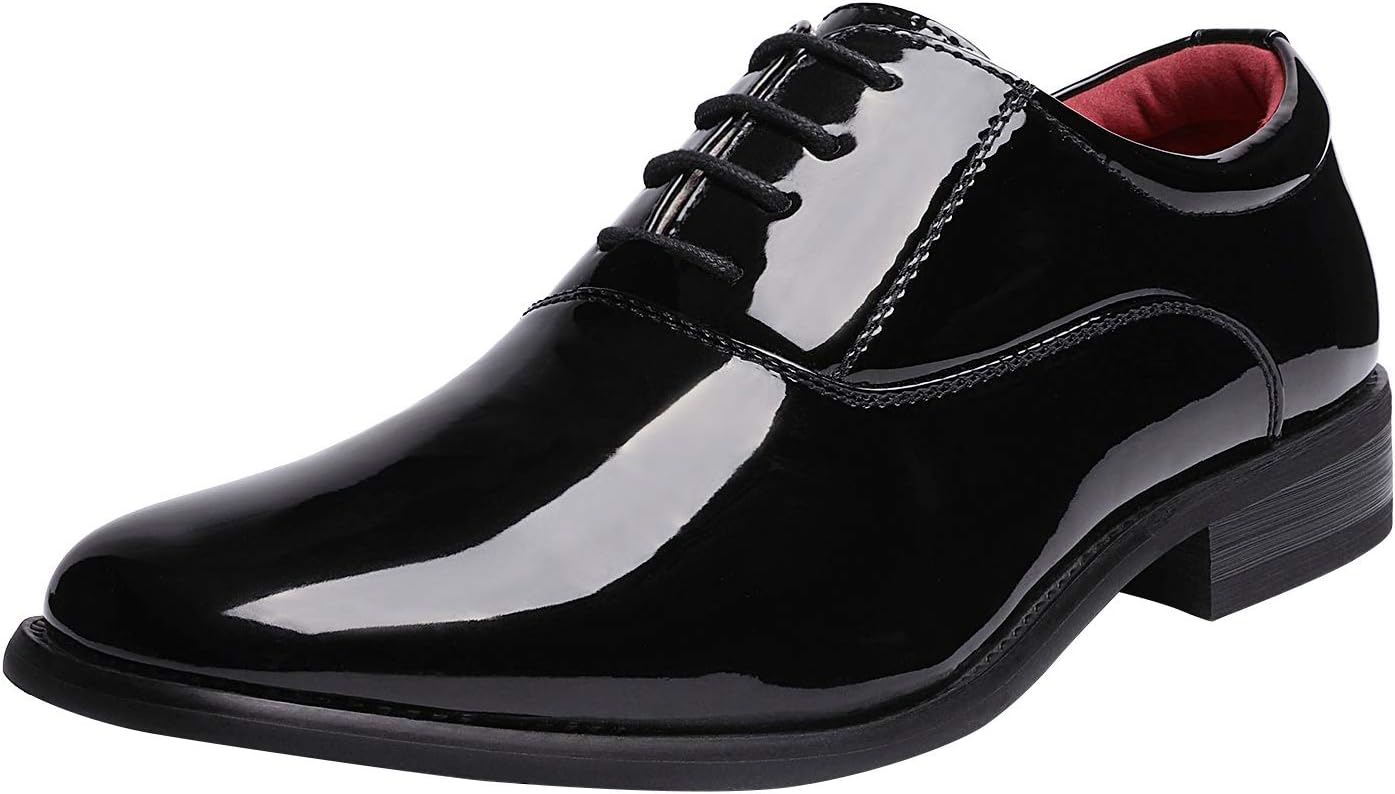 Bruno Marc Men's Faux Patent Leather Tuxedo Derby Dress Shoes