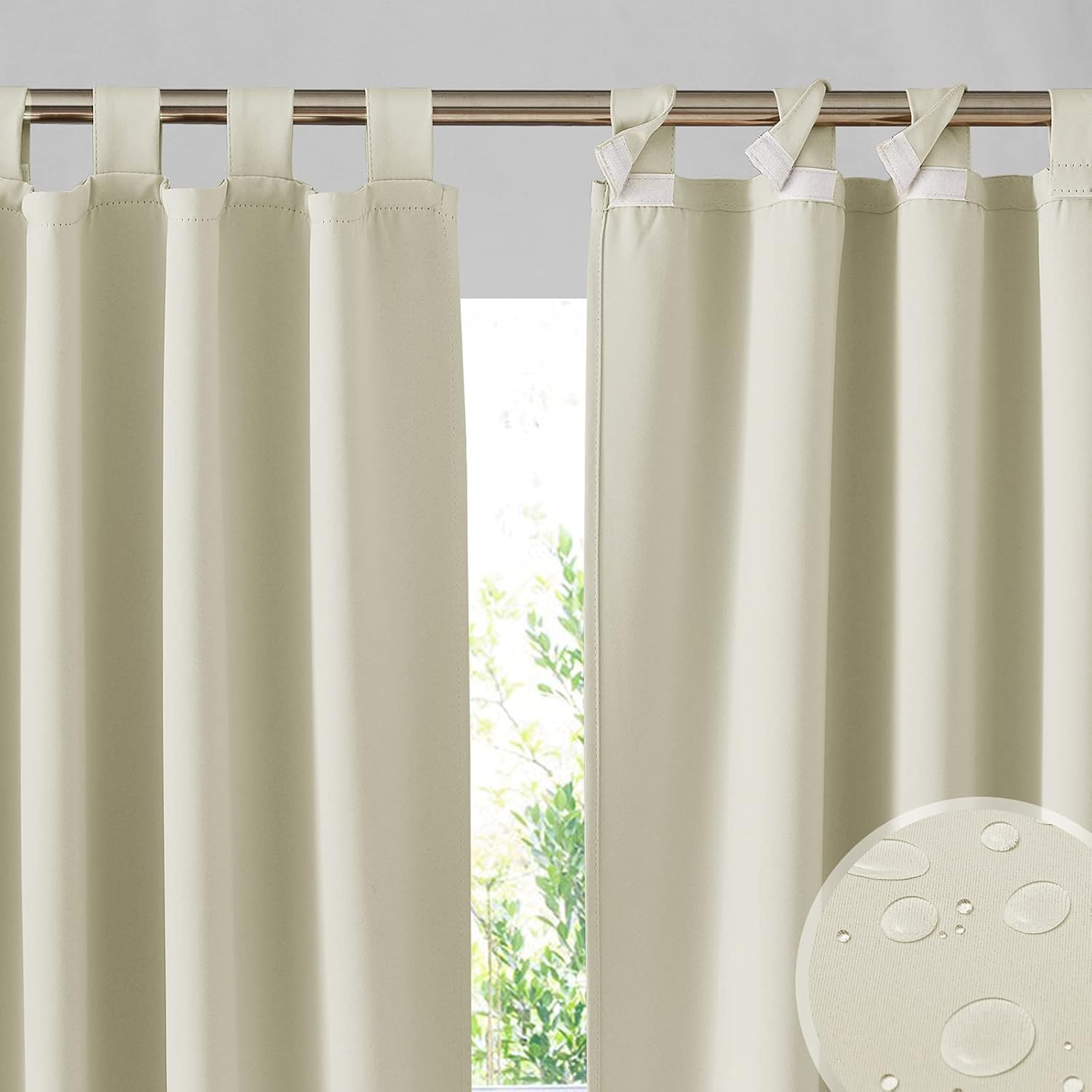 RYB HOME Outdoor Curtains for Patio - Waterproof Blackout Privacy