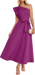 ZESICA Women's One Shoulder Ruffle Maxi Dress - Flowy Summer Empire