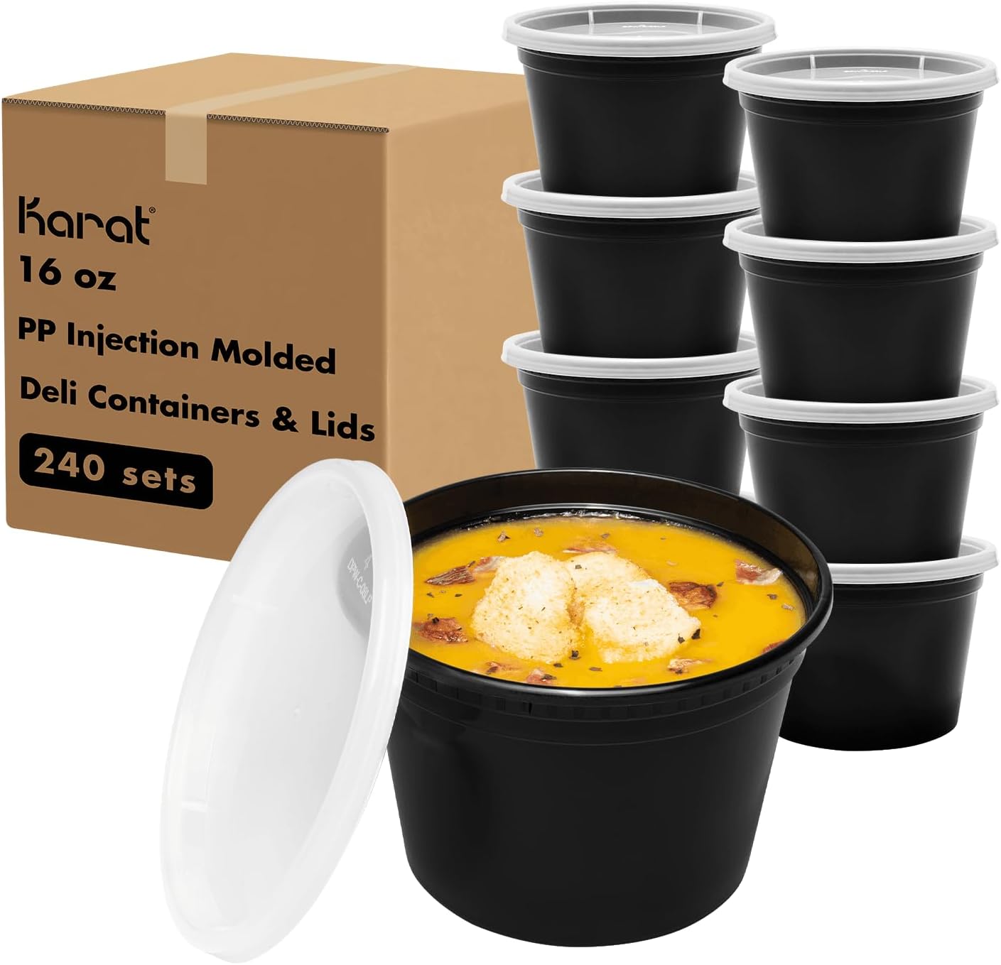 Karat 16oz Black PP Injection Molded Round Deli Containers