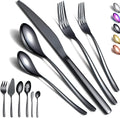Black Stainless Steel Flatware Set 46 Piece - Shiny Black Tableware