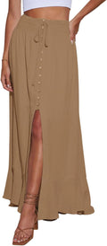 Minclouse Elastic Tie Waist Button Down Maxi Skirt - Flowy Comfort you
