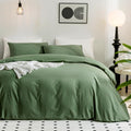 JELLYMONI Green Duvet Cover Twin Size - Washed Cotton, Breathable