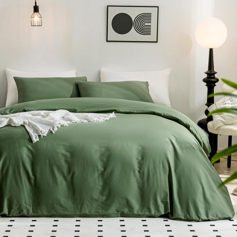 JELLYMONI Green Duvet Cover Twin Size - Soft Cotton Bedding Set