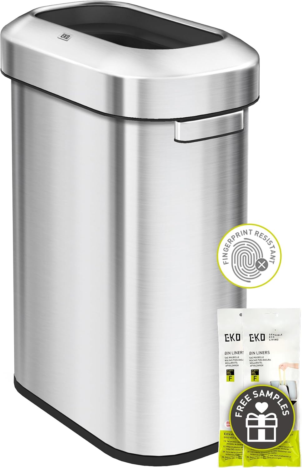 EKO Urban 16 Gallon Stainless Steel Slim Trash Can for Home
