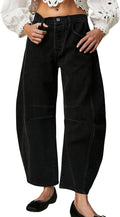 Womens Stretchy Mid Rise Barrel Jeans Vintage Wide Leg
