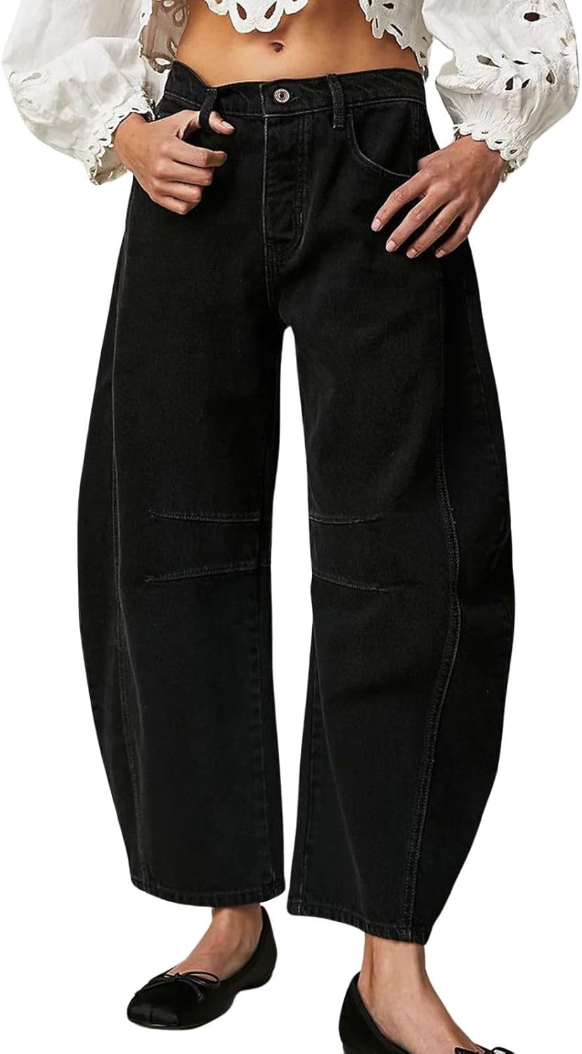 Womens Stretchy Mid Rise Barrel Jeans for Vintage Style Lovers