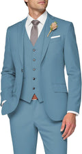 3 Piece Suit Men Slim Fit Dusty Blue - Elegant One Button Set