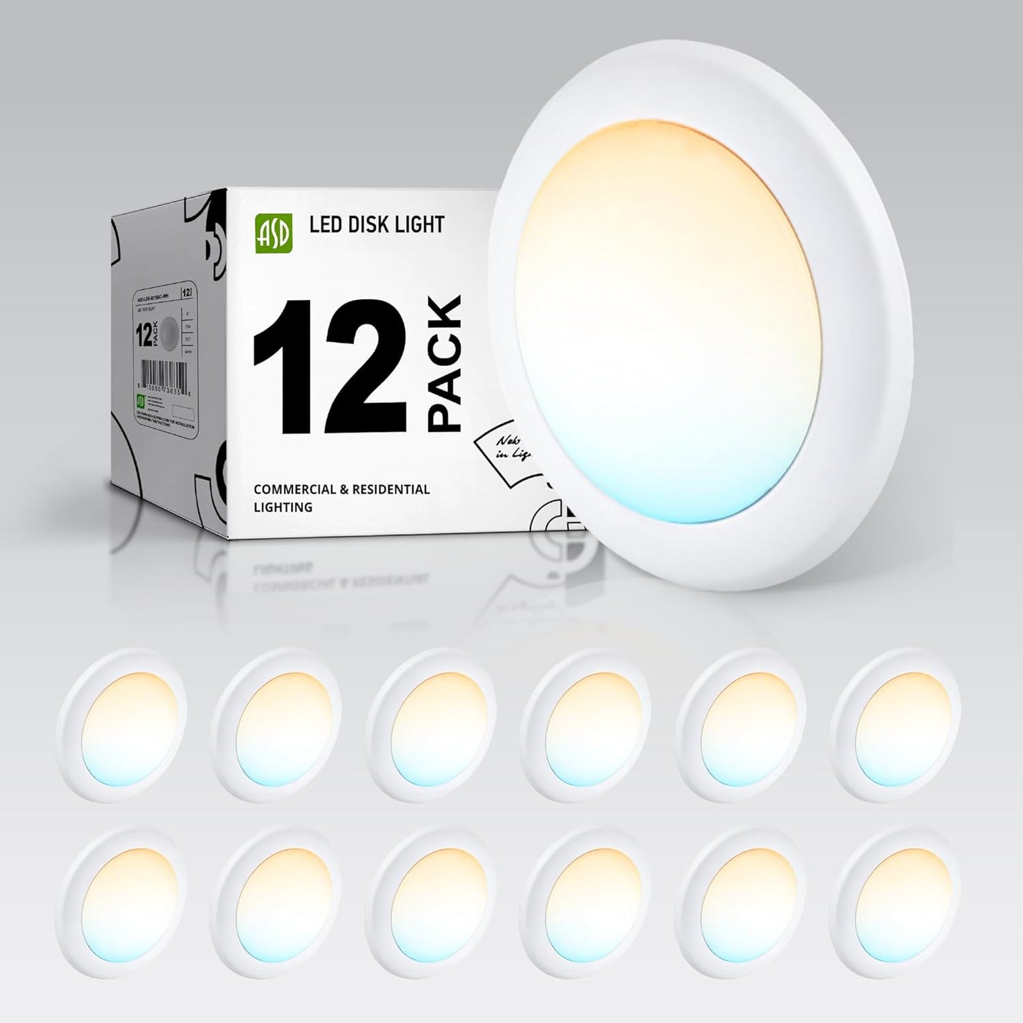 ASD 12 Pack LED Disk Lights 6 Inch for Bright, Dimmable Lighting