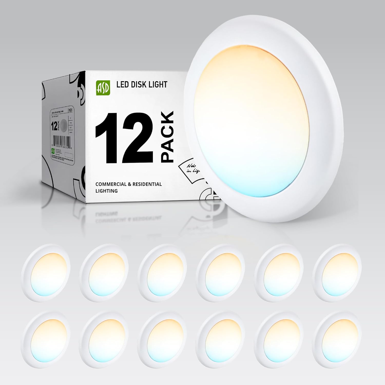 ASD 12 Pack LED Disk Lights 6 Inch for Bright, Dimmable Lighting