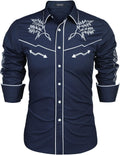 COOFANDY Men's Western Cowboy Embroidered Button Down Shirt - Slim