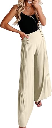 ECOWISH Womens Cotton Soft Palazzo Wide Leg Pants with Pockets
