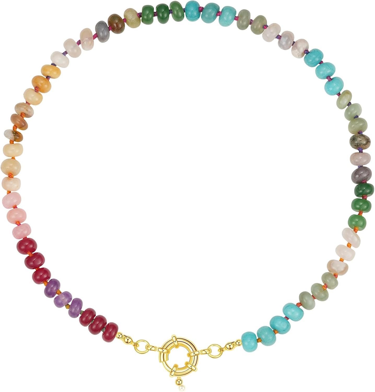 KissYan Beaded Gemstone Necklace for Women, Colorful Boho Style