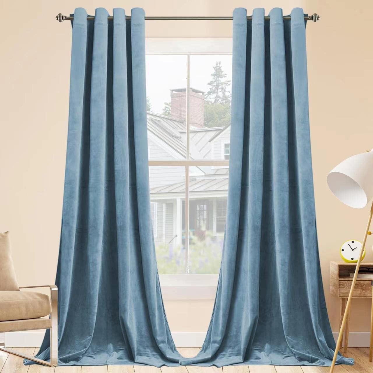 Sky Blue Velvet Curtains 96 in Long with Grommet for Elegance