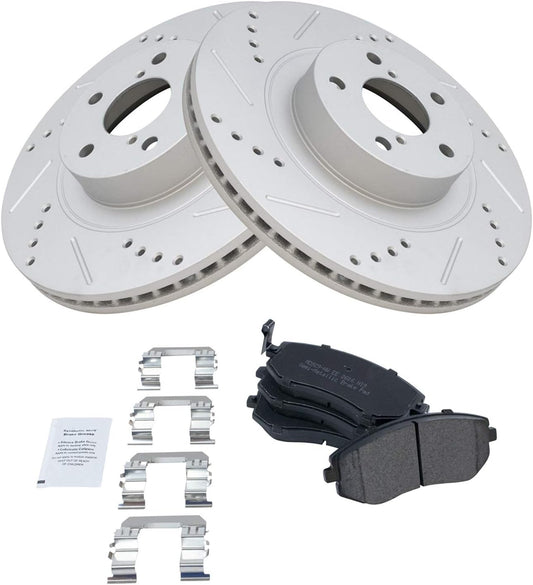 TRQ Front Posi Metallic Brake Pad & Drilled Slotted Rotors
