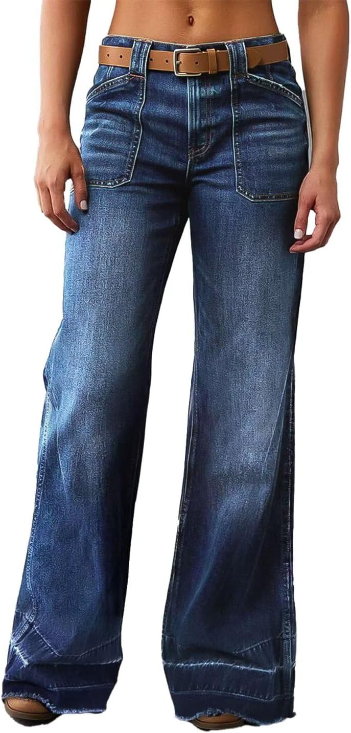 Flamingals Wide Straight Leg Mid Rise Baggy Denim Jeans Review