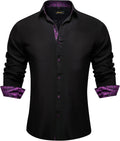 Men's Black Purple Inner Contrast Dress Shirt - Regular Fit