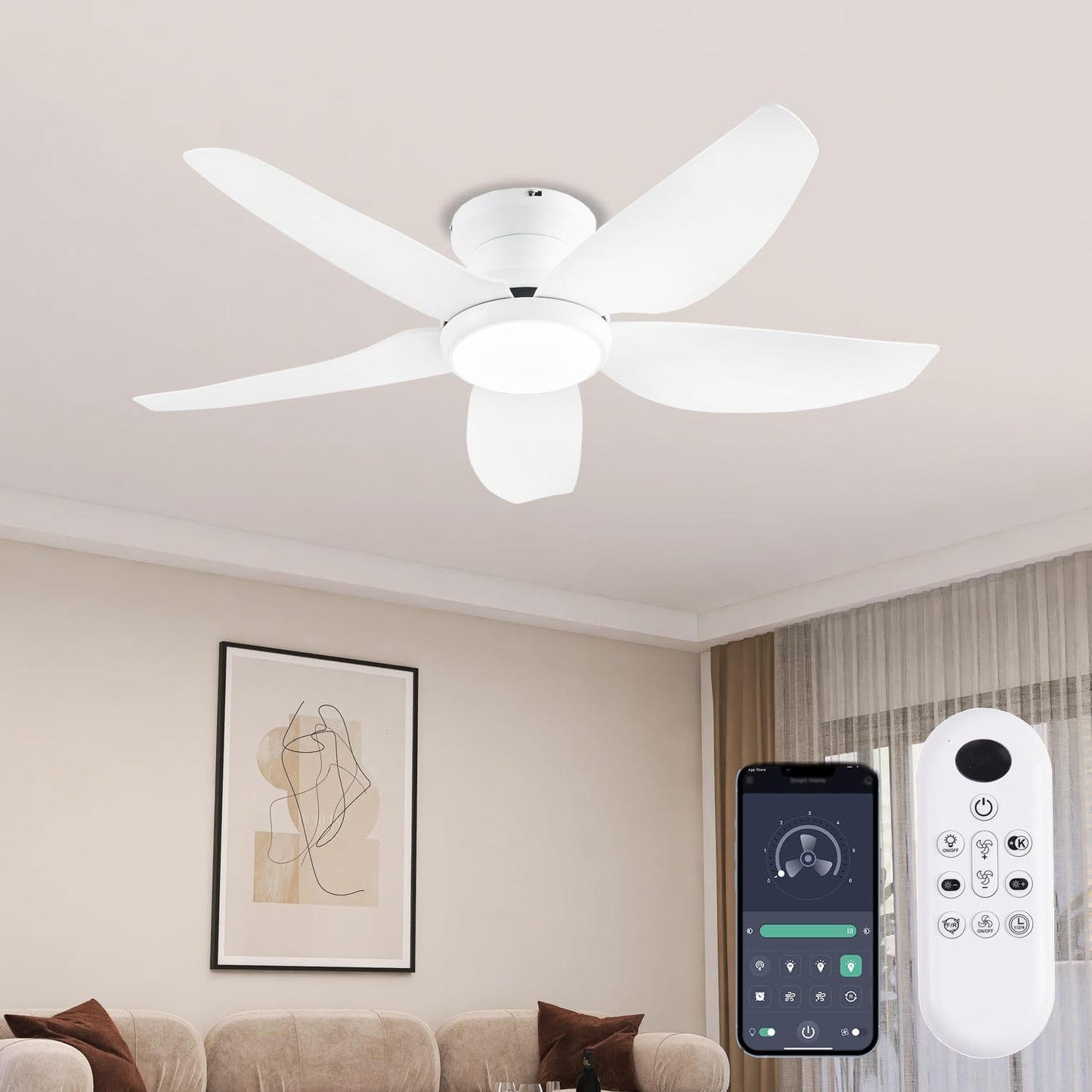 Ceiling Fans with Lights: 43 Inch Low Profile Fan with Remote