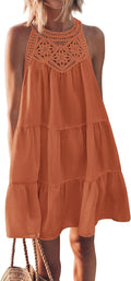 Women Summer Halter Tiered Mini Dress - Lightweight Beach Sundress